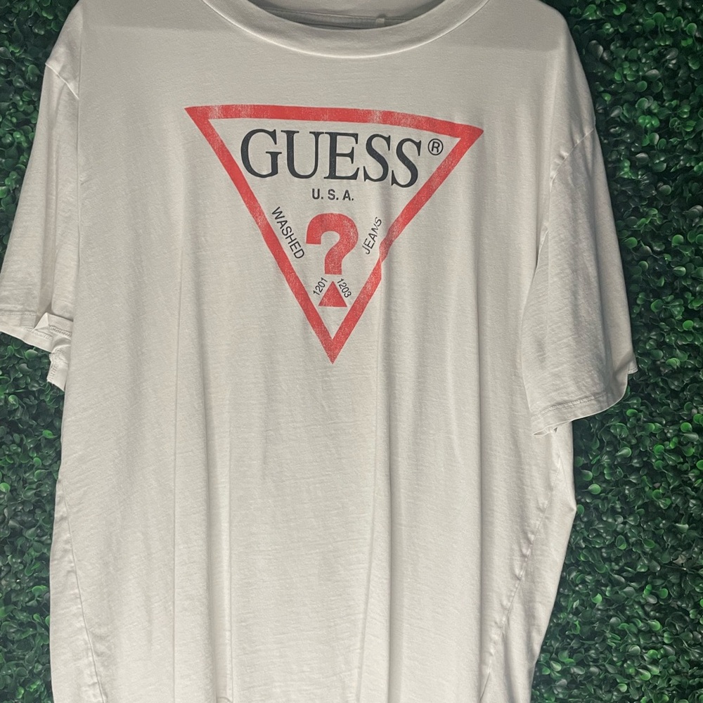 Guess Red and White Short Sleeve Tee with Logo